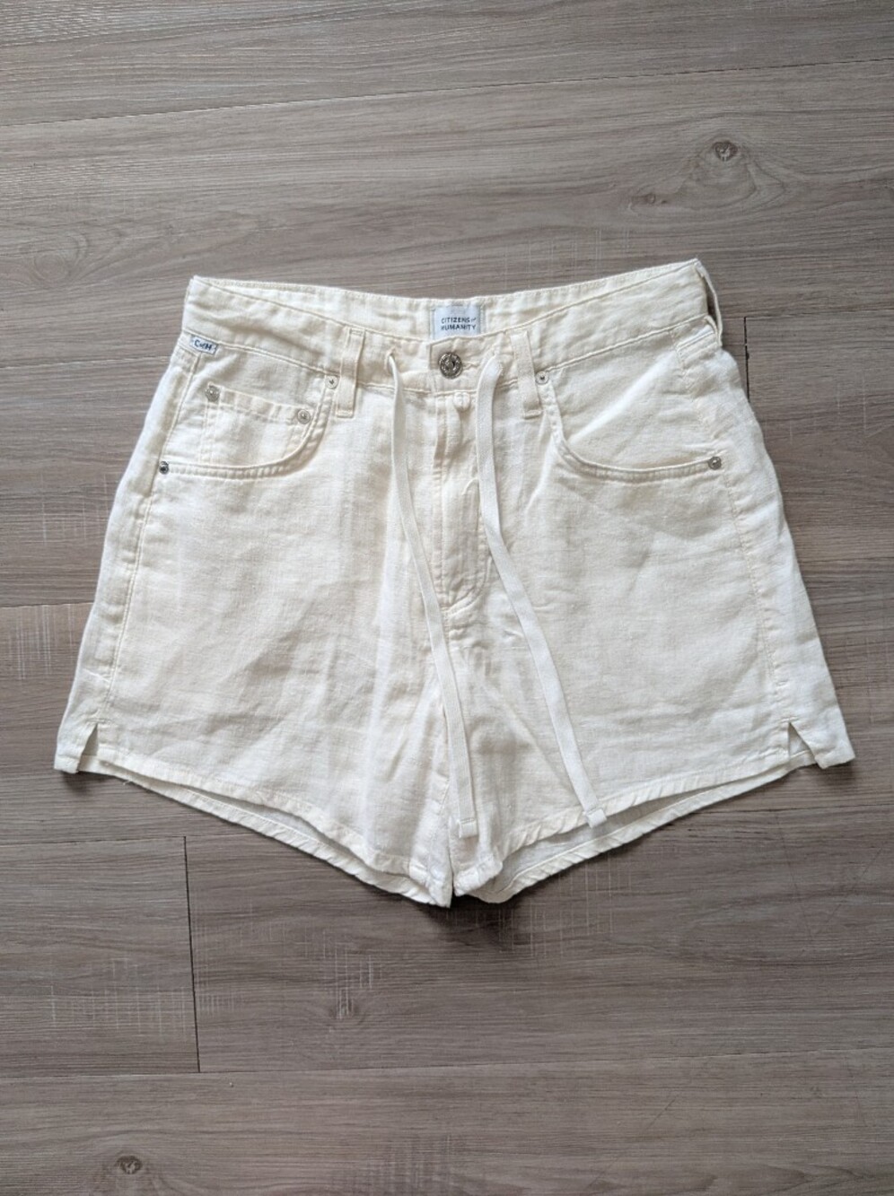 Citizens Of Humanity Natural Cream High-Waist Linen Shorts